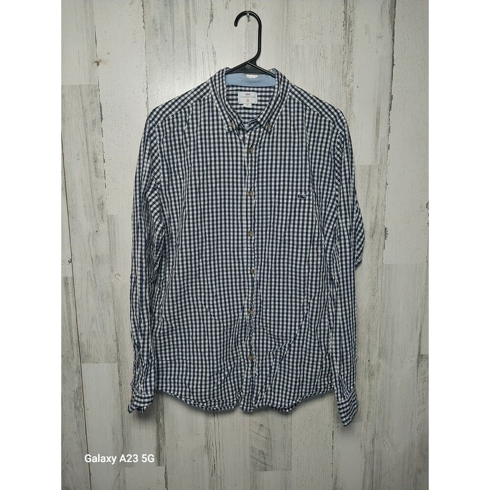 Vinyards Vines Men's Medium Blue Check Button Up Shirt